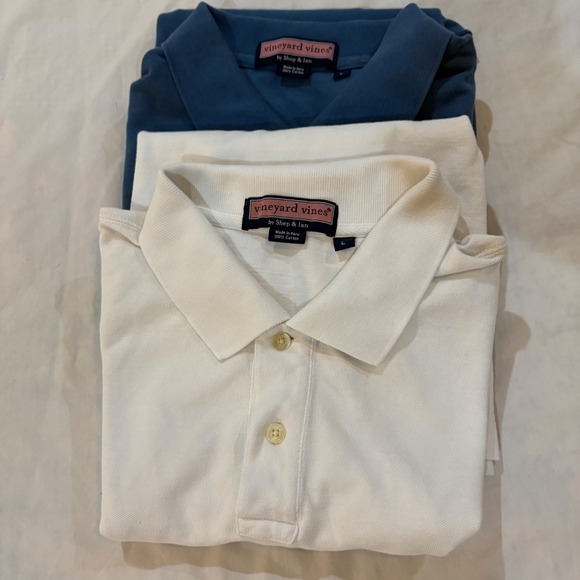 Lot of 2 Vineyard Vines Mens Large Blue White Short Sleeve Polo Shirt Whale Logo - Picture 12 of 12